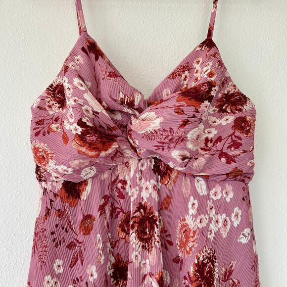 New Eye Shadow floral asymmetric hem twist babydoll empire waist sundress pink M - Picture 4 of 14